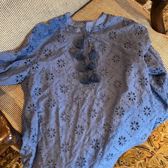 Johnny Was Vidya Eyelet Blue Blouse Tunic Medium perfect condition. - Picture 5 of 5